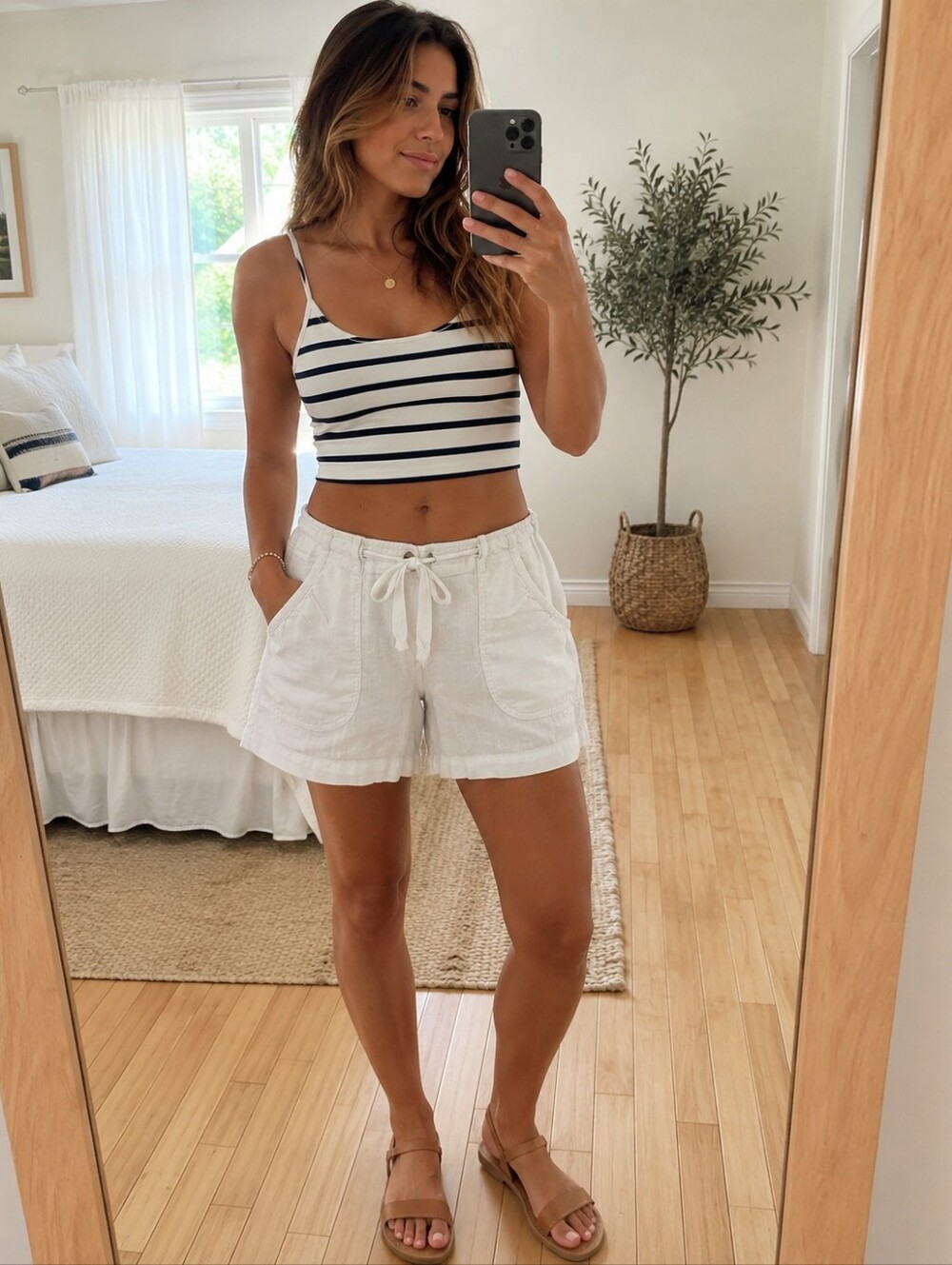 Old Navy White Linen Rayon Blend Drawstring Shorts | Mid-Rise | Size 12